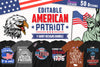 50 Editable American Patriot T-Shirt Designs Bundle