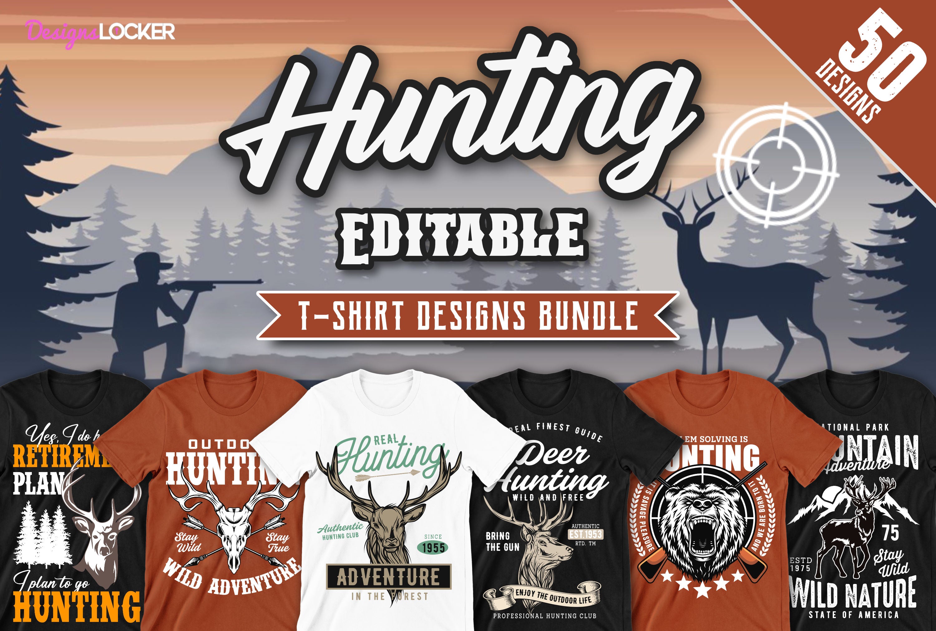 50 Editable Hunting T-Shirt Designs Bundle – Designs Locker